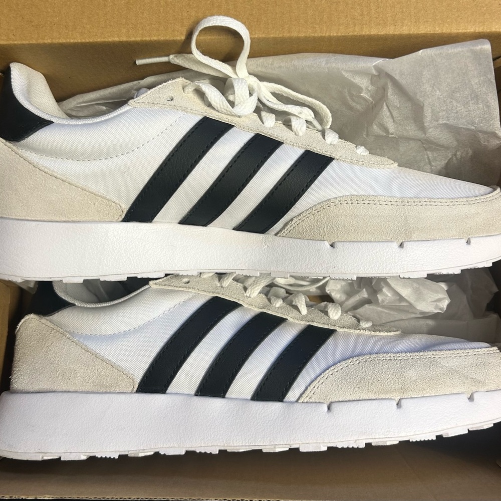 adidas White and Black Suede Sneakers. Men size 10.5. Run 60s 2.0.  Worn once. - Picture 3 of 6